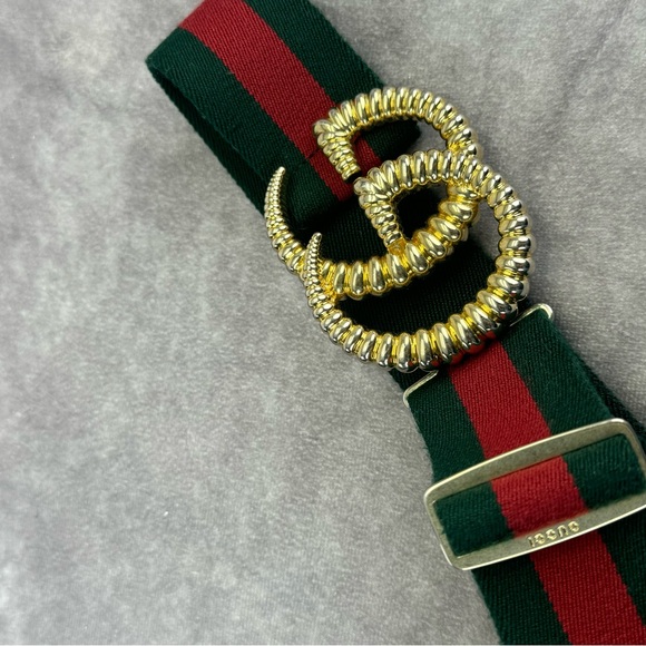 GUCCI Red/Green Web Elastic Torchon Double G Belt Size 70/28 - Picture 5 of 10